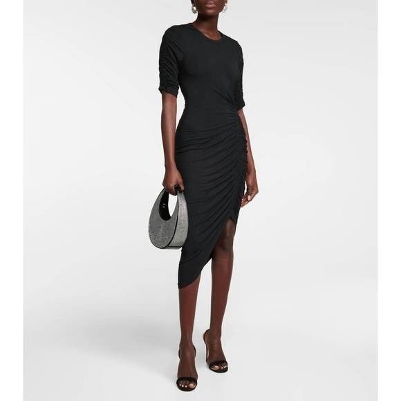 Veronica Beard Lockwood Ruched Jersey Midi Dress In Black XS Fitted Classy Comfy - Picture 1 of 12